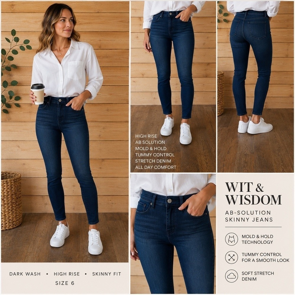 Wit & Wisdom Dark Wash Ab-Solution Skinny Jeans 6 High Rise Tummy Control Denim